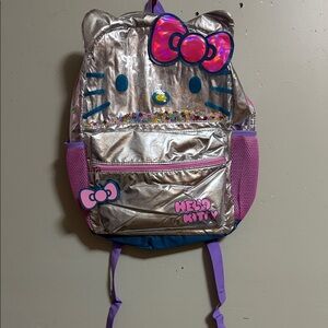 Hello Kitty Metallic Silver Backpack with Pink and Purple Accents